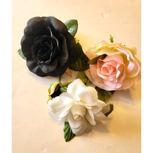Lot of 3 Vintage Magic Silk Corsage Boutonniere Artificial Rose Flower Jewelry